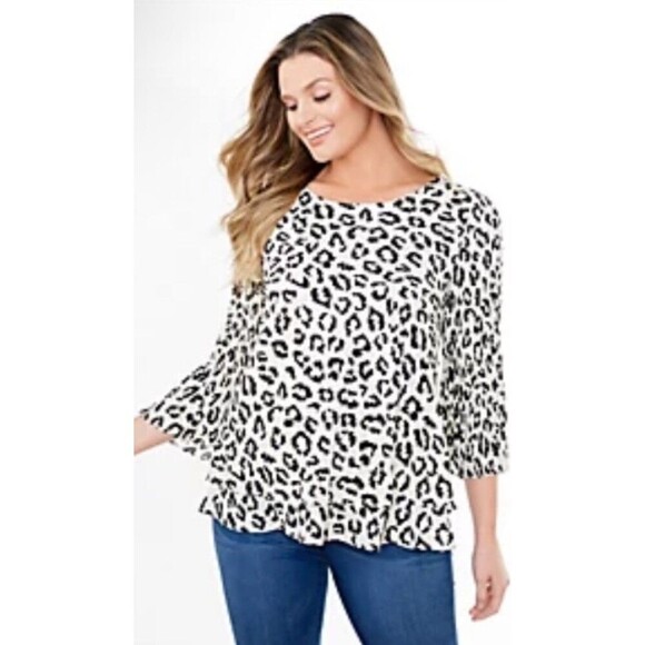 Laurie Felt Beige & Black Animal Print Pullover Top 1X - Picture 2 of 7